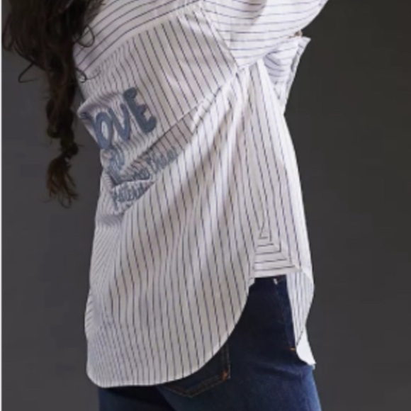 Anthropologie Maeve Button down shirt with Love You More than Yesterday on back - Picture 4 of 9